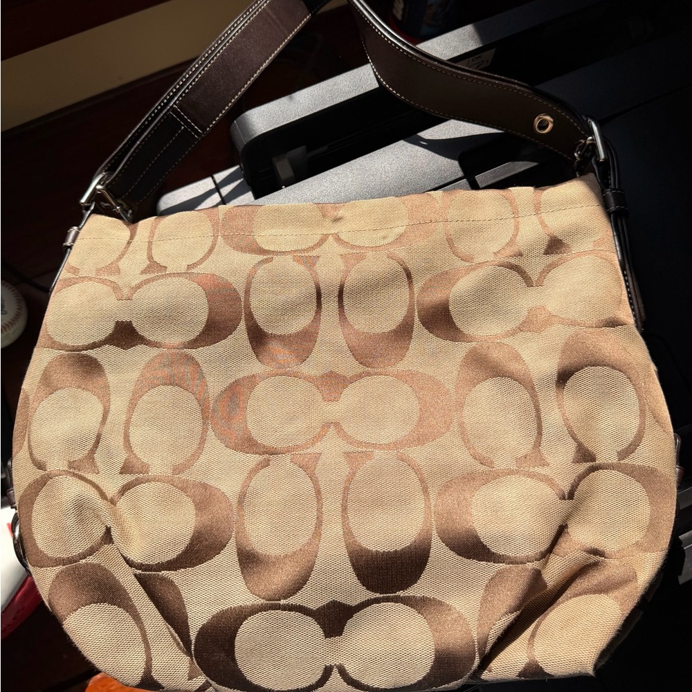 Vintage Coach Signature Logo Canvas Brown Duffel Purse